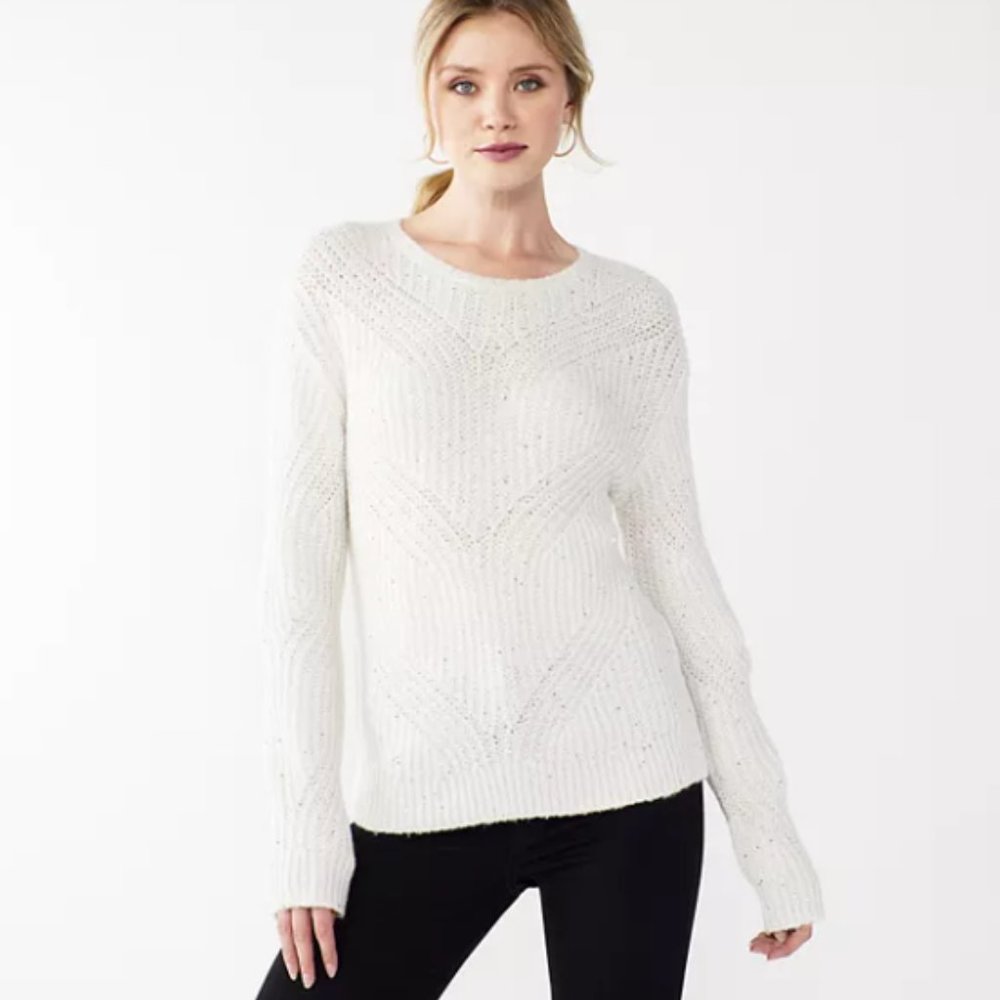 Nine West Sweater | Nine West Cream White Sequin Shine Sweater| Women's Medium